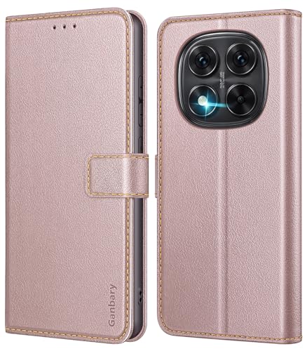 Ganbary Funda Compatible con Xiaomi Redmi Note 14 Pro 5G / Pro+ Plus 5G / Poco X7 5G (Pas pour 4G), Funda Tapa Libro Movil PU Cuero [Protección Completa] [Ranura Tarjeta][Función Soporte], Oro Rosa