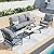 SUNSHINE VALLEY 4 Piece Metal Outdoor Patio Furniture Sets, Patio Conversation Sets 1 3-seater Sofa, 2 Fixed Chair with 5.75" Extra Thick Cushion and Coffee Table, Black Frame Backyard Furniture, Gray