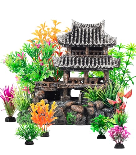 CousDUoBe 9Pcs Resin Castle Decorations Set，Realistic Fish Tank C...