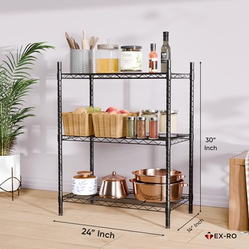 Image of TEX-RO Metal Rack for Kitchen Storage - Adjustable Iron Shelf with Wheels | Heavy Duty Steel Stand for Storage Multipurpose | 3 Tier Organiser Rack for Office, Bedroom (24X14X30 Inch)