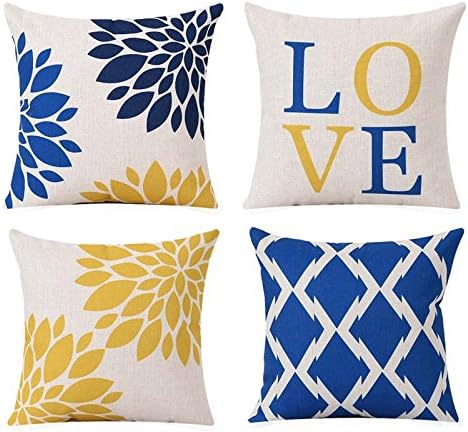 JLZH The Love of Romantic Cotton Linen Cushion Cover Pillow Case Decorative Pillowcase (NO INSET, Set of 4, Romantic pattern 18IN x 18IN