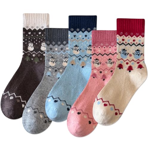 Image of IIG Cute Warm Wool Socks for Women Super Cozy Thick Crew Winter Socks Gifts, 5 Pairs