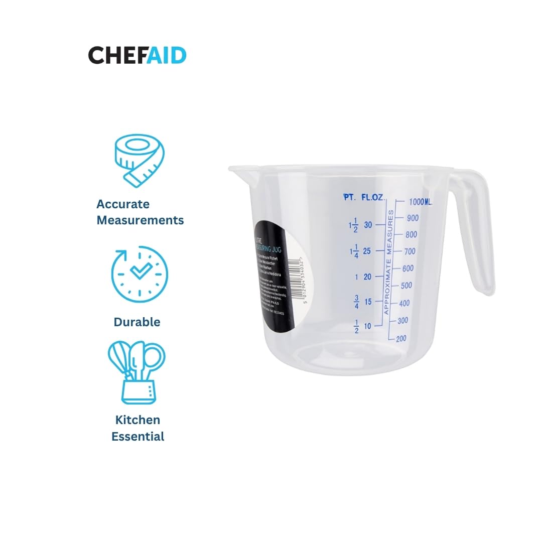 Chef Aid 1 Litre Plastic Measuring Jug, BPA-Free, Transparent Liquid Measuring Cup with Easy-Read Markings, Ideal for Cooking, Baking, and Food Preparation - 3