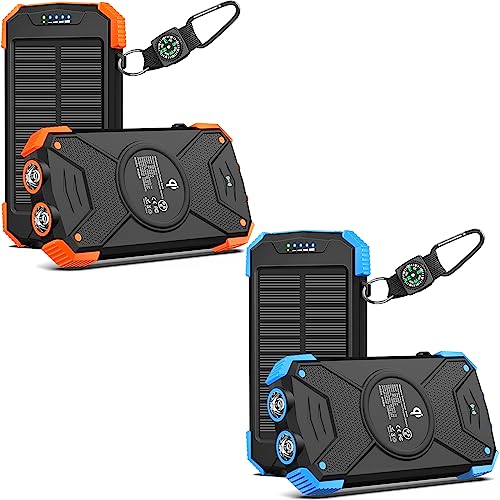 2 Pack BLAVOR Solar Charger Power Bank 10,000mAh, Portable Wireless Charger, 20W Fast Charging External Battery Pack with USB C for Cell Phones