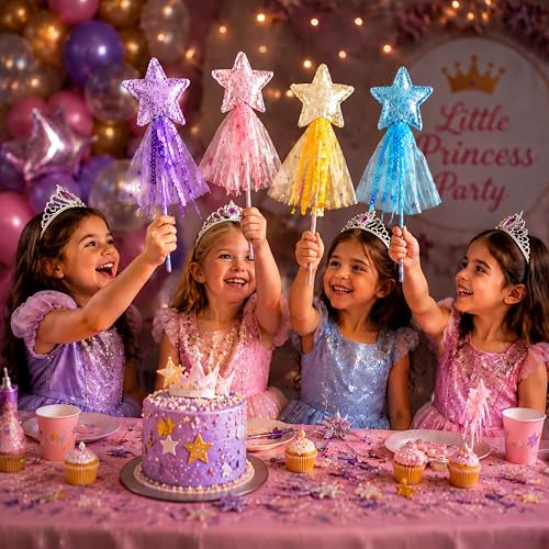 Skylety 8 Pcs Fairy Wands Star Glitter Princess Wands for Girls Kids Princess Party Favors Angel Sticks with Ribbon Costume Props for Birthday Wedding Cosplay by Skylety - Image 4
