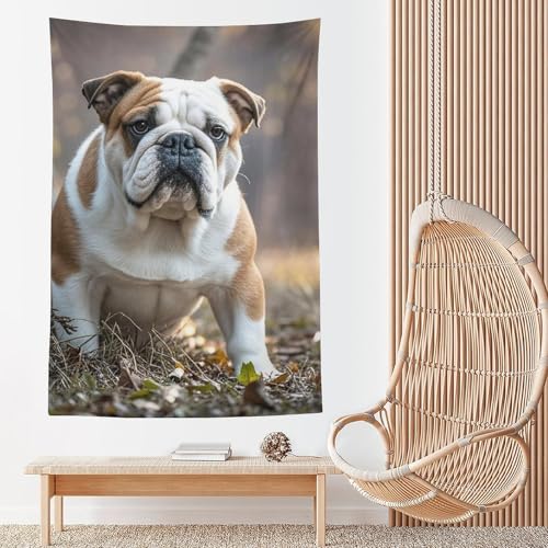 Tapisserie murale bouledogue anglais pour habiller un grand mur blanc de salon facilement