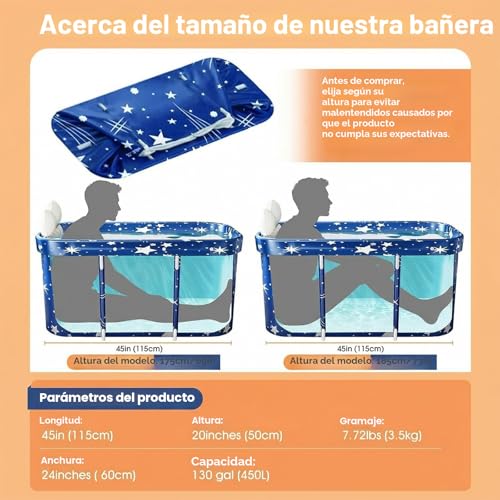 Miniatura 2 de Soonhua Bañera Portátil Plegable Para Adultos Y Bañera De Pie Con Cojines Para Interiores Y Exteriores, Spa Caliente, Baño De Hielo, 115 X 60 X 50 Cm