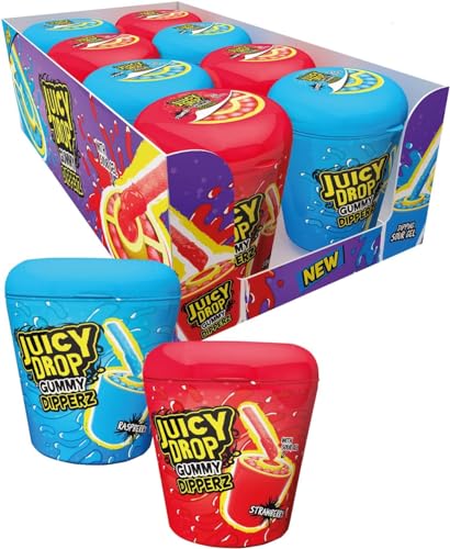 Juicy Drop Gummy Dipperz (x8 Pots | 2 flavours | Raspberry | Strawberry | Dip N Stix)