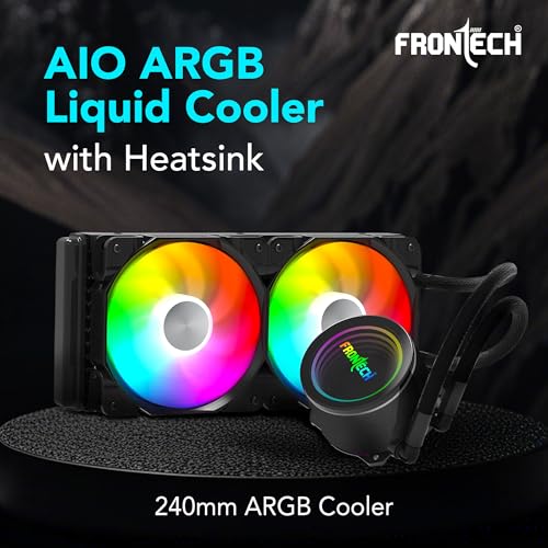 Image of Frontech AIO CPU Cooler with Heatsink |240mm Radiator| Dual 120mm ARGB Fans up to 1800 RPM |PWM 4-Pin + ARGB 3-Pin|Copper Cold Plate|Intel LGA 1700 /1200 & AMD AM4 /AM5|1 Year Warranty (CPF-0008)