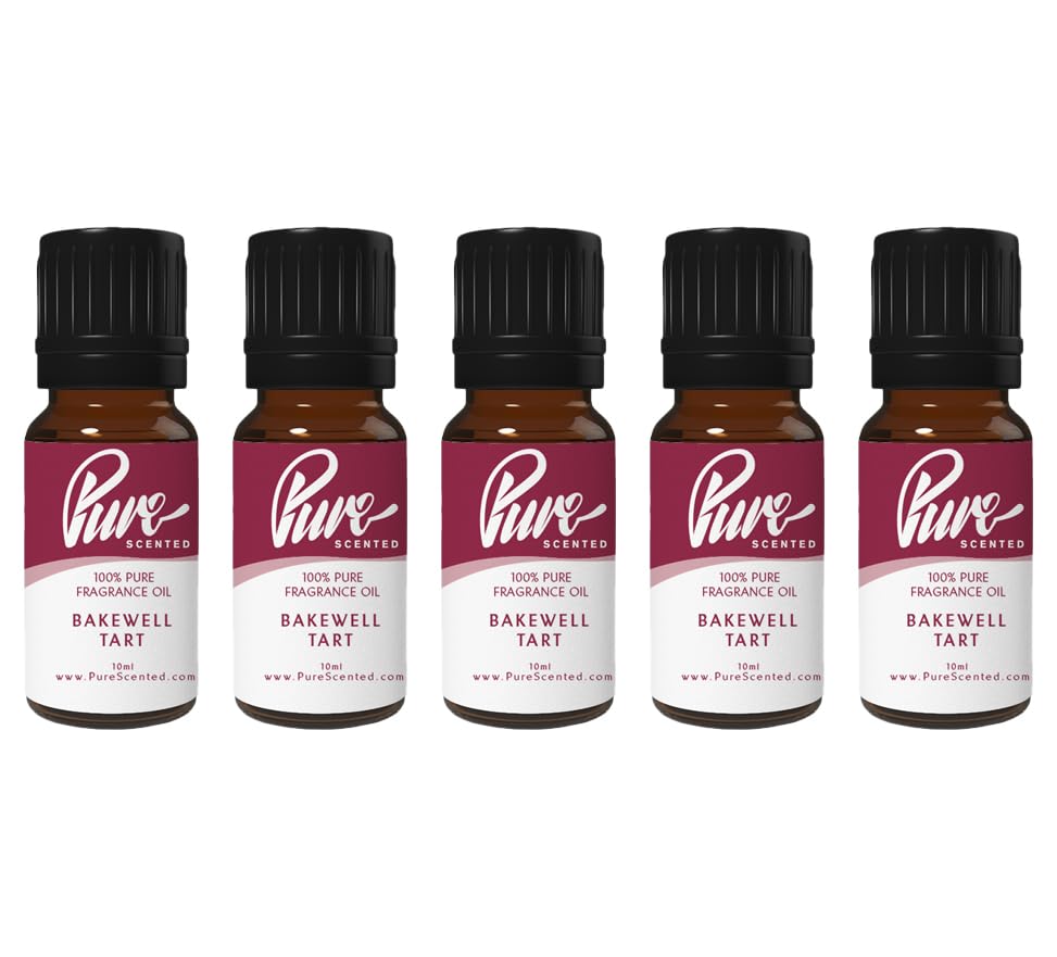 Pure Scented 50ml Fragrance Oils - 5 x 10ml Suitable for Candles, Soaps, Slime, Diffusers, Cosmetics, Wax Melts, Designer (5 x 10ml, Bakewell Tart)