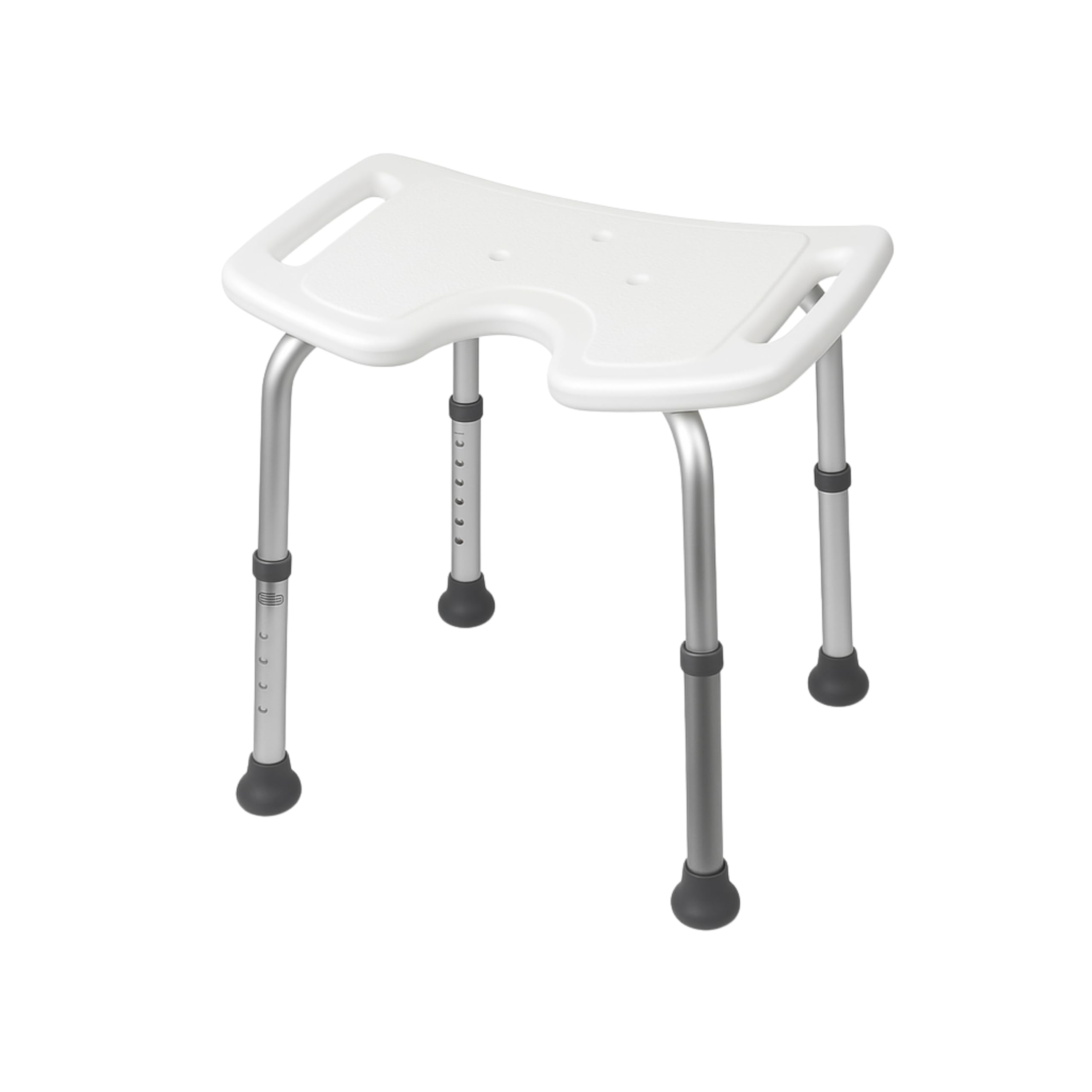Mobiclinic®, Taburete Baño, Regulable en Altura, Bahía, Asiento en U, Conteras Antideslizantes, hasta 100 Kg, Aluminio, Blanco