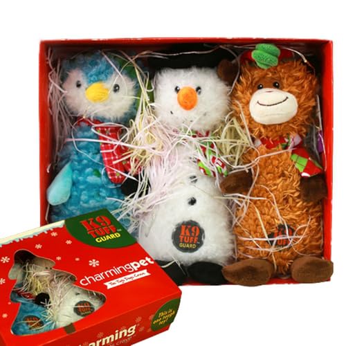 犬おもちゃ 音出るおもちゃ 噛むおもちゃ 動物型 ぬいぐるみ かわいい 犬用 ペット用 おもちゃ ストレス解消 運動不足解消 歯磨き 耐久性 小/中/大型犬 クリスマス プレゼントボックス セット4
