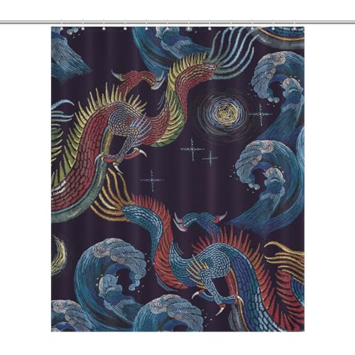Rideau de douche dragon chinois imperméable : fini le sol inondé grâce au polyester 152x183 cm - 2