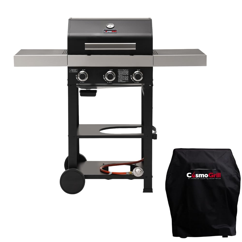 Cosmogrill Black Barbecue & Weatherproof Cover Gas Barbecue 2+1 - Premium Black Range, Outdoor Bbq Grill With Infared Sear Burner (Barbecue & Weatherproof Cover)