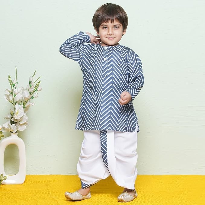 Image of AJ DEZINES Kids Cotton Printed Dhoti Kurta Set For Boys | Fashionable Bandhani Print Kurta | Stylish Boys Kurta Set | Perfect For Festivals Wedding & Family Function Wear