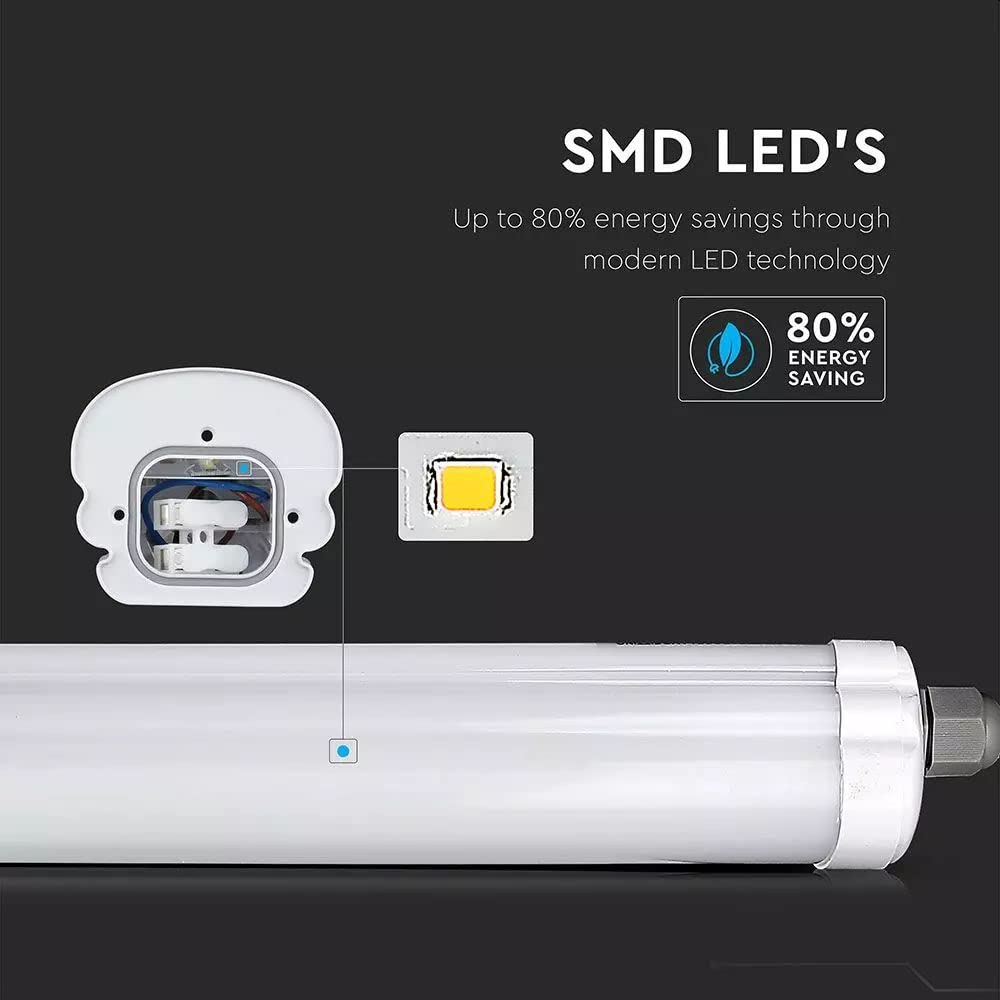 Zestaw – lampa rurowa LED, wodoszczelna, 150 cm, 48 W, białe światło, 6500 K, 5760 lm, IP65, (zestaw 4 szt.)