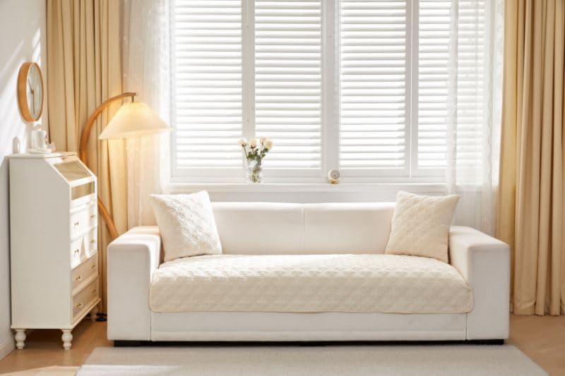 Image of HOMETHREADS Innovative Premium Velvet Sofa Cover Mat with PVC Backing for Non-Slip Comfort | (White Clubs, 2 Seater Small | 70x120cm)