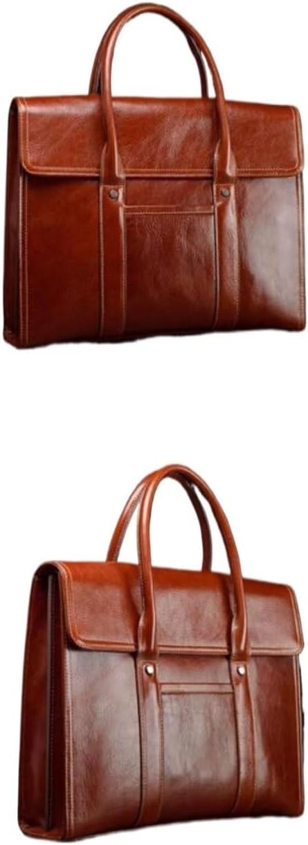 Business Laptop Bags Handbags Briefcases Genuine Leather Shoulder Bags Notebook Computer Bags(Brown)