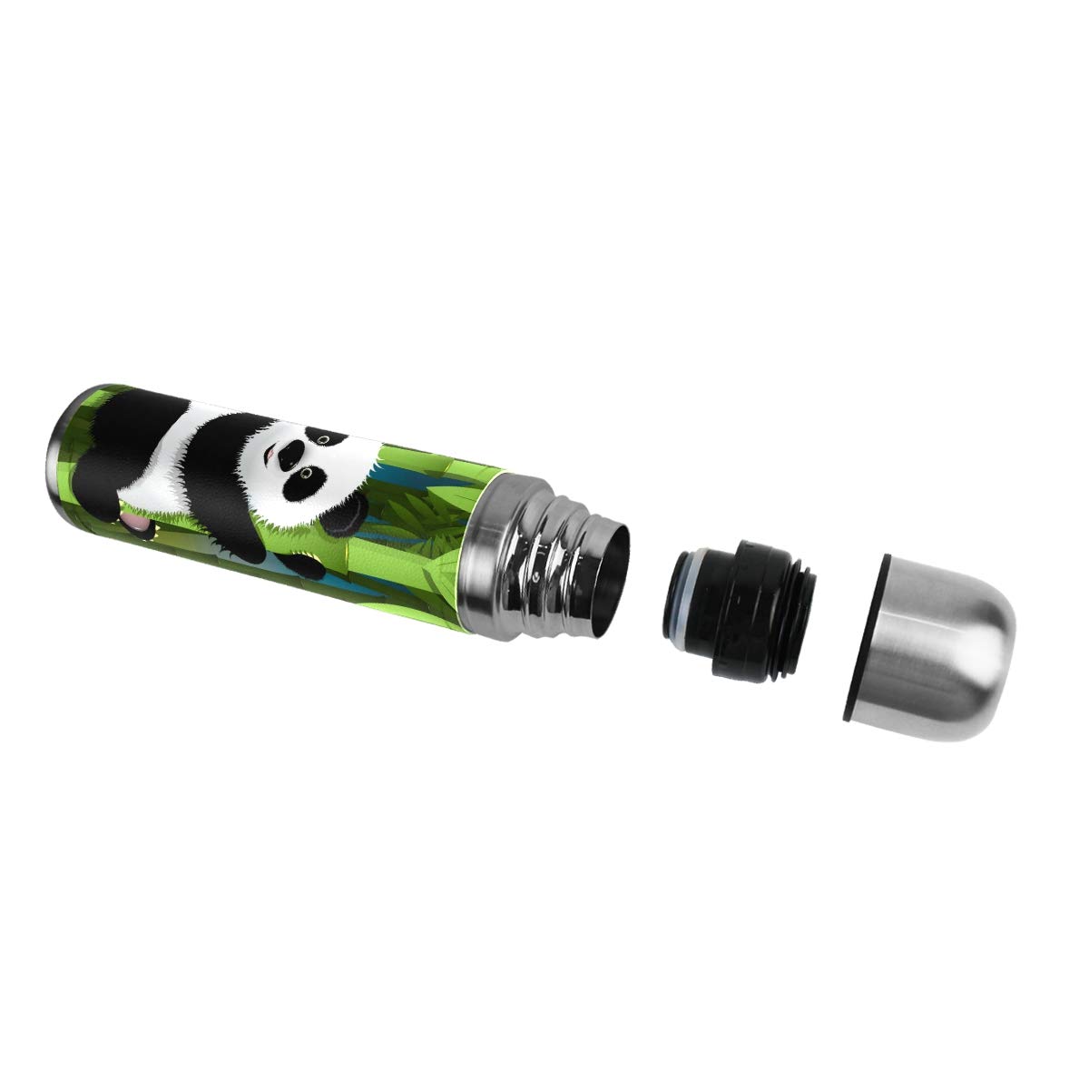 Taza de viaje aislada al vacío de acero inoxidable con doble pared a prueba de fugas, botella de panda, impresión personalizada impresa en piel auténtica, termo de 500 ml