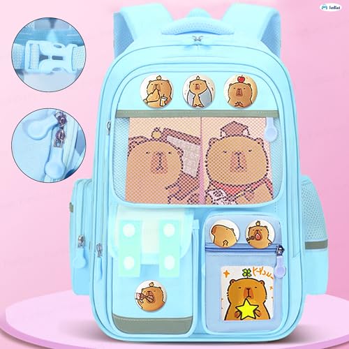 Image of FunBlast Capybara Backpack for Kids - Cute Cartoon School Bag with Multiple Pockets & Keychain, Spacious 20L Bagpack for School, Travel & Picnic - 40 x 30 x 17 cm
