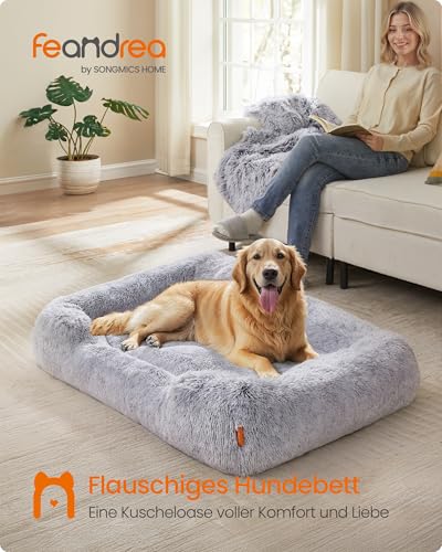 Feandrea Hundebett, großes Hundekissen, 106 x 75 x 20 cm, Hundekorb, weiche Polsterung, Hundesofa, erhöhte Ränder, Bezug abnehmbar und waschbar, rutschfest, Ombré-Grau PGW273G01