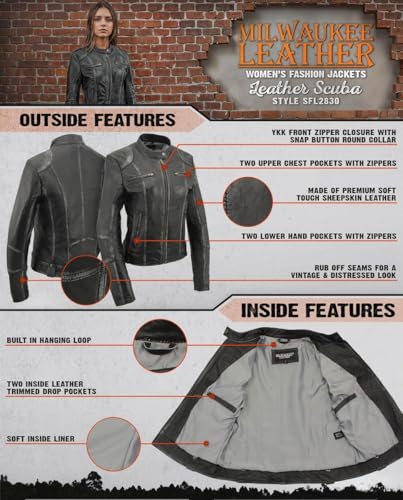 Milwaukee Leather SFL2830 Women's Black Sheepskin Scuba Style Fashion Leather Jacket2