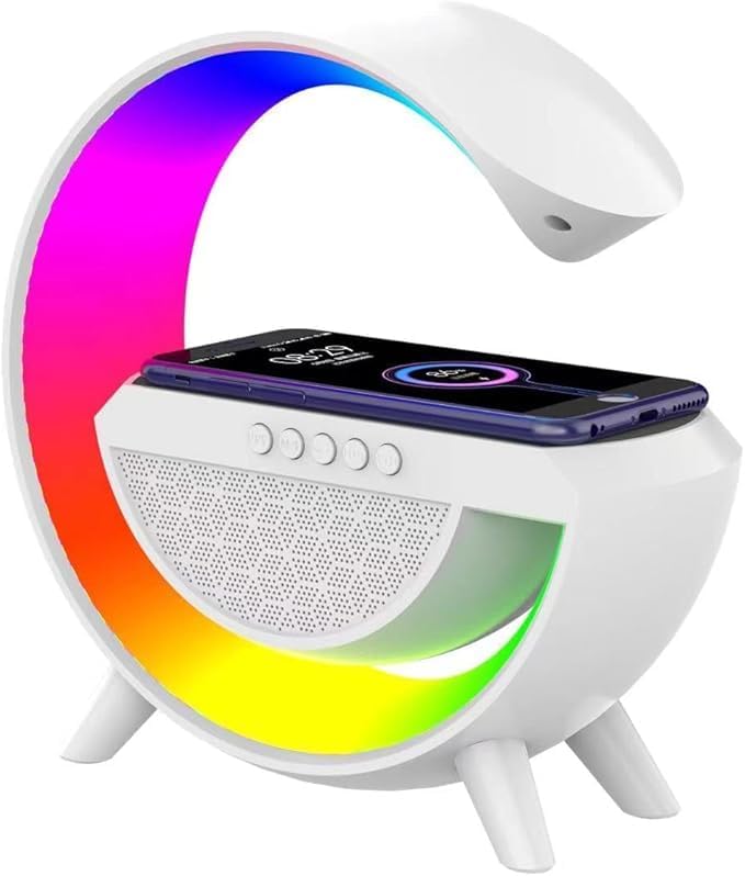 SWINCY G-Shape LED Atmosphere Lamp with Bluetooth Speaker, Wireless Charging, Alarm Clock, RGB Night Light, Dimmable Bedside Table Lamp, Touch Control, Home Decor for Bedroom, Office & Gift-image-15