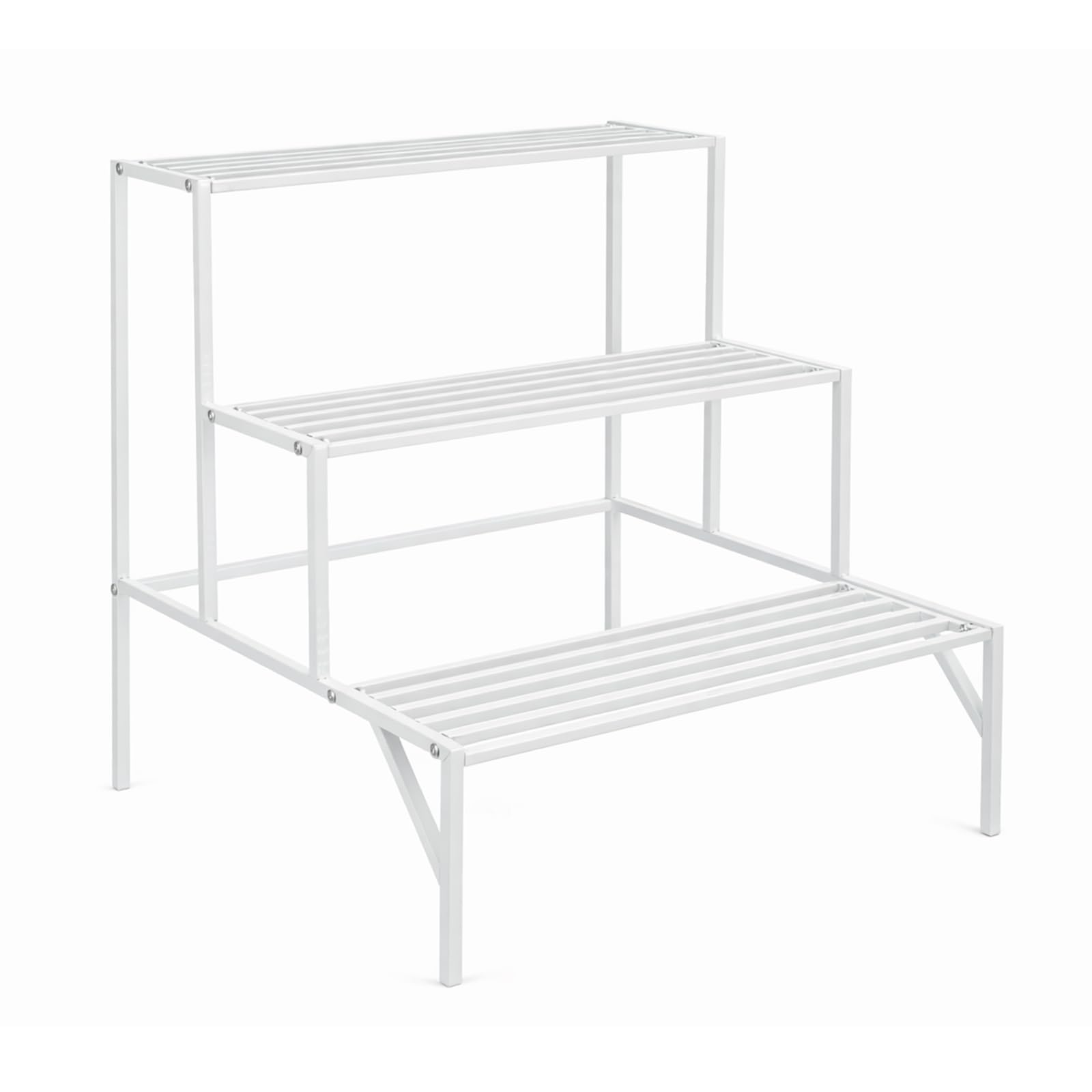 SUNNYNEST 3 Tier Metal Plant Stand Outdoor & Indoor, Heavy Duty Stainless Steel Ladder Plant Shelf, Rust-Resistant Flower Pot Display Rack for Garden, Balcony, Patio & Home (White)