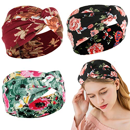 Myhozee 3 Pack Headbands for Women - Headwraps for Women & Girl Hair Accessories, Thick & Wide Hair Bandana for Yoga Sports & Workout (3pcs Color E)