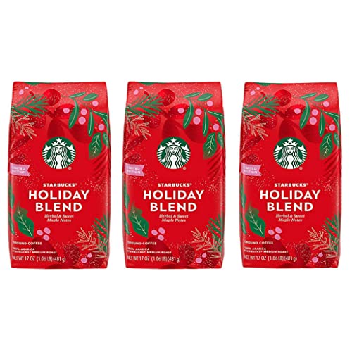 Starbucks Holiday Blend Ground Coffee - Pack of 3 Larger 17 oz Size Bags -Seasonal Limited Edition Flavored Starbucks Coffee