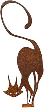 Retro Rust Metal Cat Fence Topper Decor, Outdoor Decor Rust Cat Iron Branch Art Craft Yard Garden Ornament Fence Topper, Cute Metal Craft Animal Garden SilhouettesSize15.75 x 6.69inch