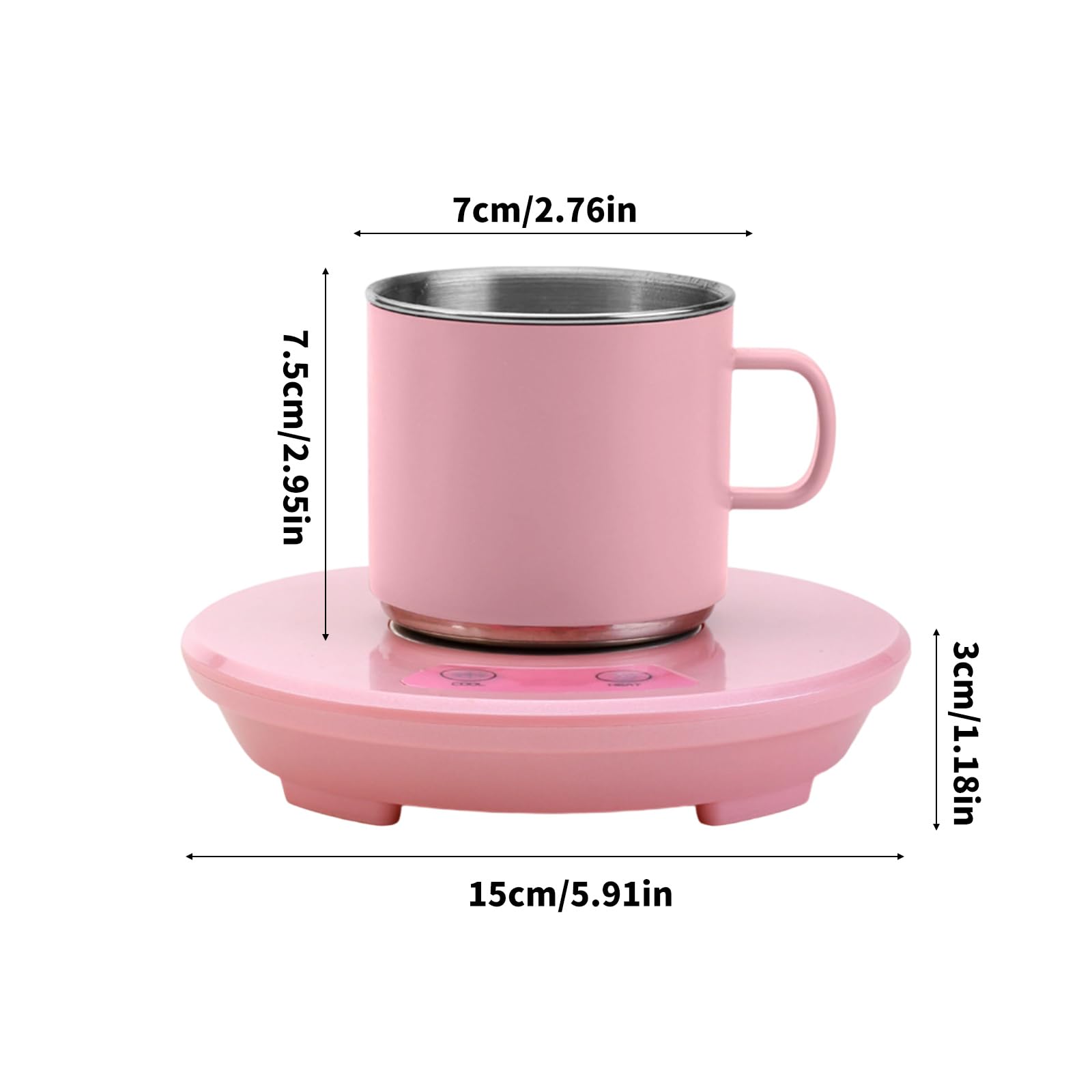 Calentador de Tazas portátil 55 °C con Temperatura Constante y botón de Calor frío, Calentador de café para Escritorio, Taza de Acero Inoxidable