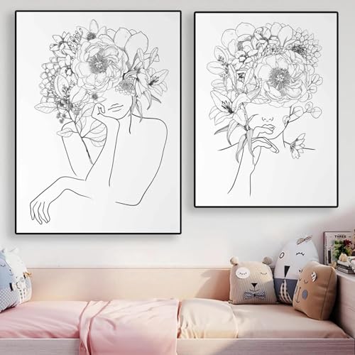 Cuadros de lienzo nórdicos para decorar el dormitorio con arte de líneas modernas 3