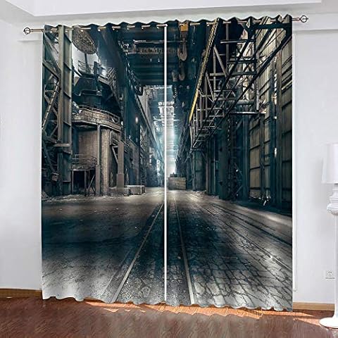 LWXBJX Blackout Curtains for Bedroom - Retro industrial style printing - 3D Print Pattern Eyelet ​Thermal Insulated - 118 x 106 Inch Drop - 90% Blackout Curtains for Kids Boys Girls Playroom Cover
