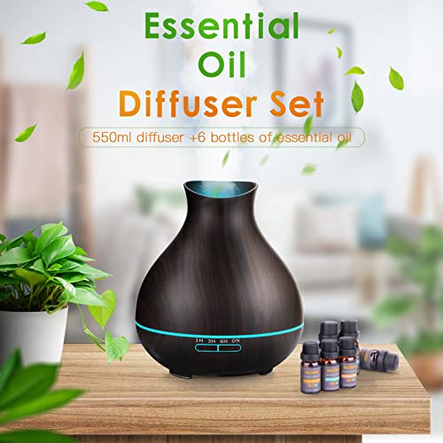 Bzseed Essential Oil Diffuser Set, 550Ml Aromatherapy Diffuser With Measuring Cup, Cool Mist Humidifier, 4 Timer And 7 Color Lights, Waterless Auto-Off, Wood Grain Diffuser High Output For Home #TOP1