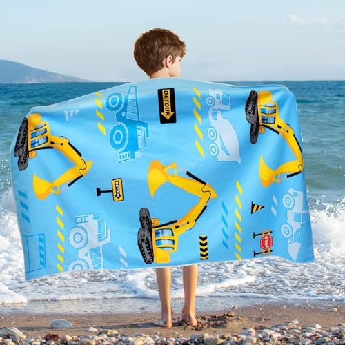 WERNNSAI LKW Strandtuch für Kinder, 76 X 150 cm Sandfrei Handtücher Für Junge, Kinder Schnell Trocknend Badetuch,Ultra Saugfähig Superweich Stranddecke Pool Reisen Schwimmen Handtücher