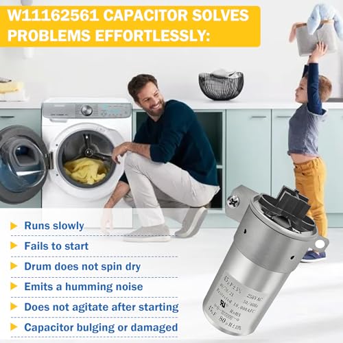 Image of Upgrade W11428524 W11162561 Washing Machine Run Capacitor Compatible with Whirlpool Kenmore Maytag Crosley Amana Replace W10866238 W11175257 AP6981681 PS12745632 EAP12745632
