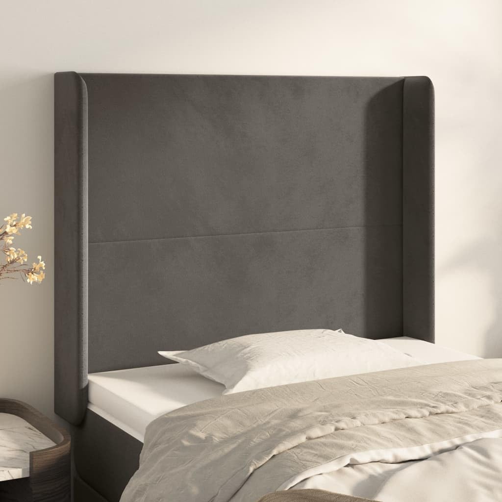 Zagłówek z uszami, ciemnoszary aksamit, 103 x 16 x 118/128 cm, regulacja wysokości, tapicerowany zagłówek do ramy łóżka, elegancki design, miękki materiał