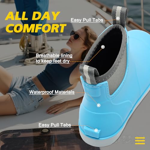 Image of Women's Deck Boots, Rubber Rain Boots Chelsea Ankle Booties with Anti-Slip Sole Waterproof Fishing Shoes for Outdoor Work Garden Camping
