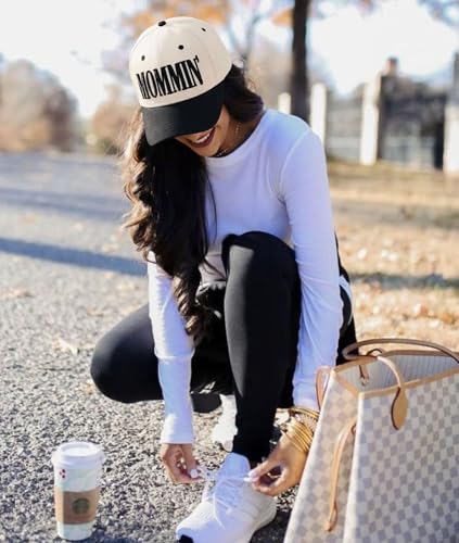 Image of Mommin Trucker Hat for Women, Vintage Two-Tone mom hat with Mommin 3D Embroidery, New Mom Gifts Mothers Day Outfits