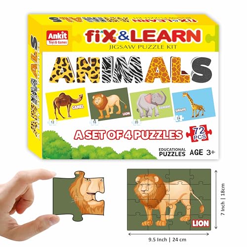 Image of Ankit Toys & Games Fix 'n' Learn Animal Jigsaw Puzzle for Kids | Educational Toy for Kids Age 3 and Above | Zoological Discovery | Boost Memory Skills | 72 Pieces Puzzles (Set of 4 Puzzles in a Box)