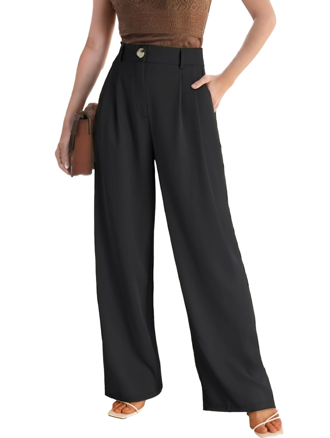 Womens Wide Leg Dress Pants High Waisted Loose Fit Business Casual Work Trousers with Pockets 2025