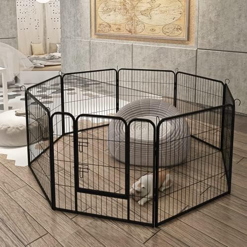 8Panels Metal Puppy Dog Run Fence, Large Indoor Playpen