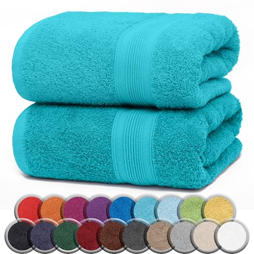 NatureMark Serviettes de Sauna Lot de 2-100% Coton, Douces et Absorbantes, Lavables en Machine - 80x200 cm - Turquoise