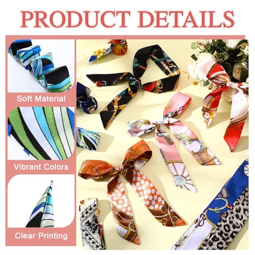 Handepo 12 Pcs Women Handbag Head Scarf Hair Purse Scarf Handle Ribbon Satin Head Neckerchief Silk Headband Charm for Gifts3