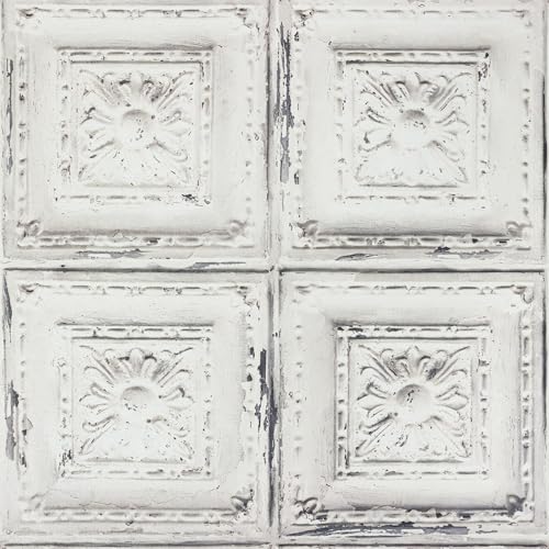 Froluya Distressed White Tin Look Wallpaper