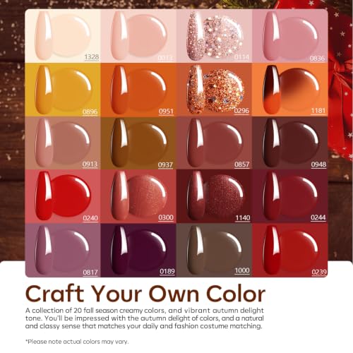 Image of modelones 24 PCS Gel Nail Polish Kit, 20 Colors Fall Pink Brown Nude Orange Gel Polish Set with Glitter, Glossy and Matte Top Base Coat Home DIY Manicure Nail Art Design Gifts