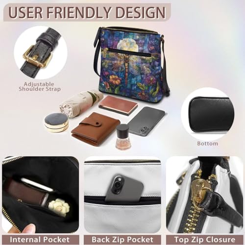 Image of Leather Women Crossbody Hobo Bag Satchel Purse Handbag with Adjustable Shoulder Strap and Zipper Pockets