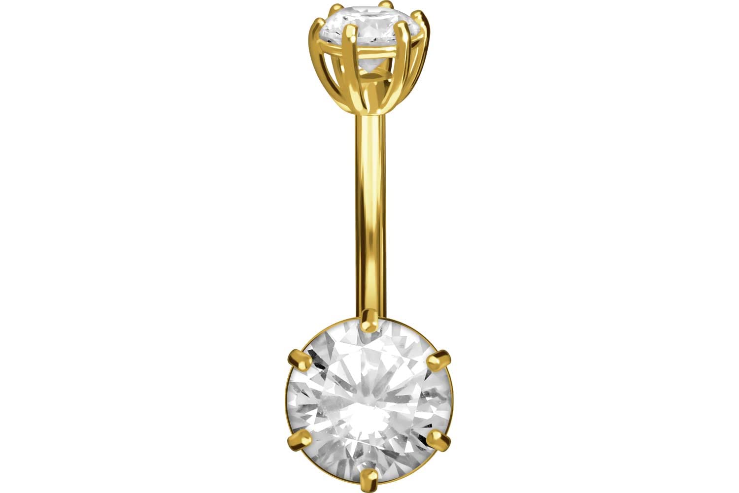 PIERCINGLINE 750er GOLD Bauchnabelpiercing 18 KARAT 2 Kristalle Piercing Bananabell Banane Gelbgold