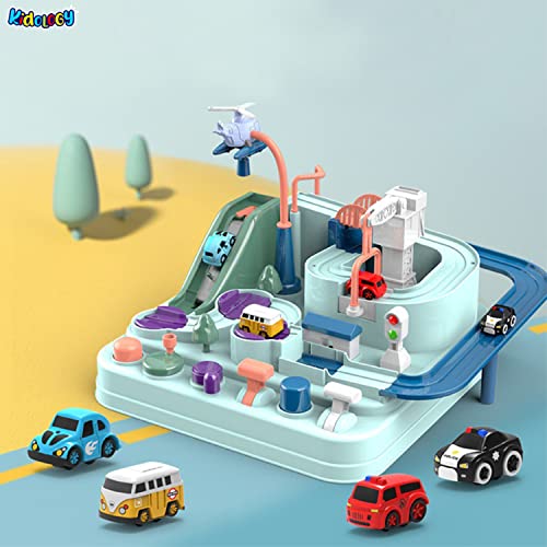 Image of Kidology Mechanical Car Race Tracks Toy for Kids 2+ Years | 3 Car Adventure Toy for Boys & Girls | Playset City Rescue Toddlers Toy | Pre Educational Learning Toy Puzzle for Gifting